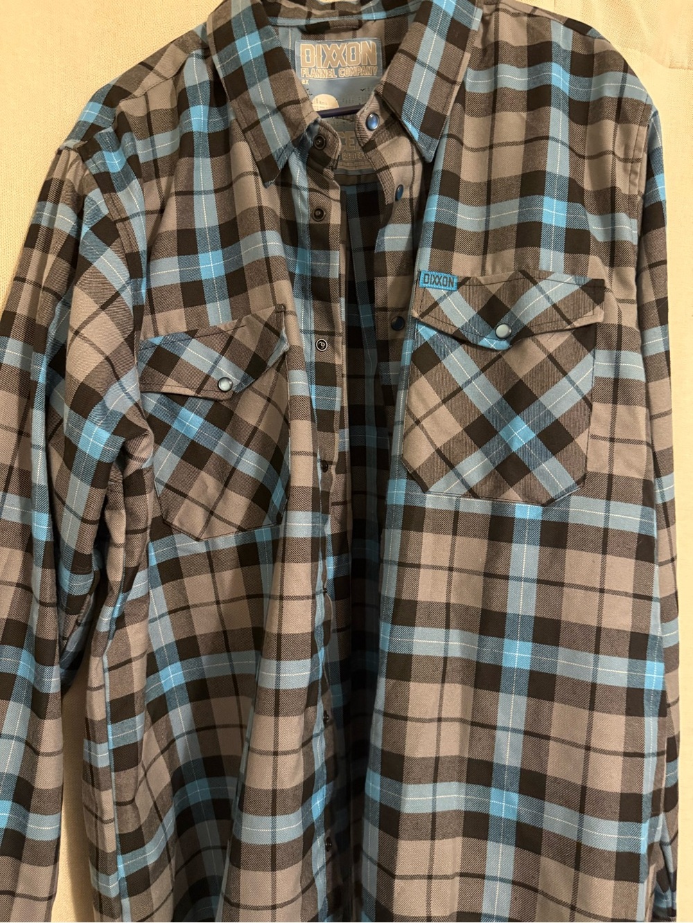 DIXXON Men's Gray and Blue Plaid Button-Down Shirt